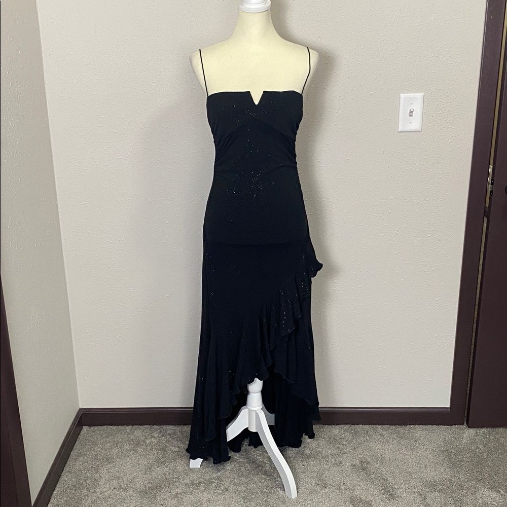 Vintage Y2K City Triangles Black Glitter High Low Asymmetrical Prom Dress Size M - Picture 10 of 12